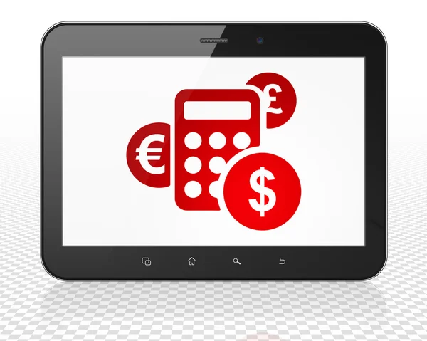 Concetto di finanza: Tablet PC Computer con calcolatrice in mostra — Foto Stock