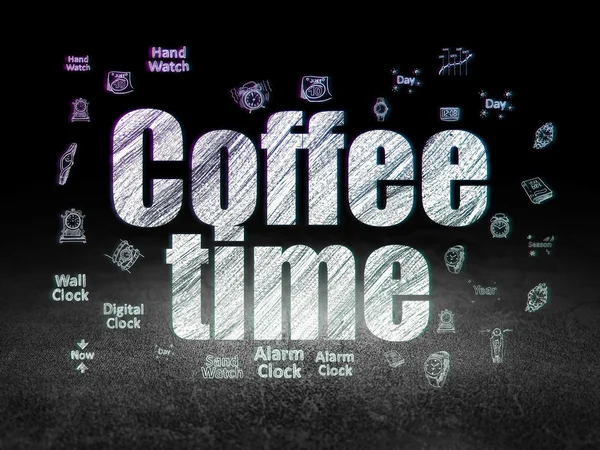 Koncepcja osi czasu: czas kawy w ciemnym pokoju grunge — Zdjęcie stockowe
