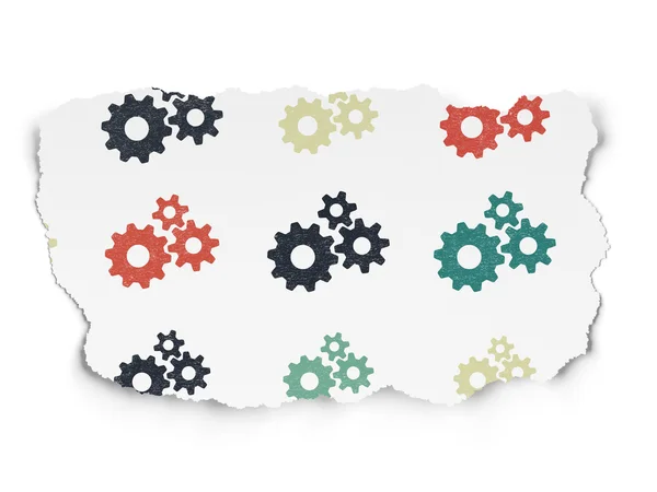 Advertising concept: Gears icons on Torn Paper background — Stock Photo, Image