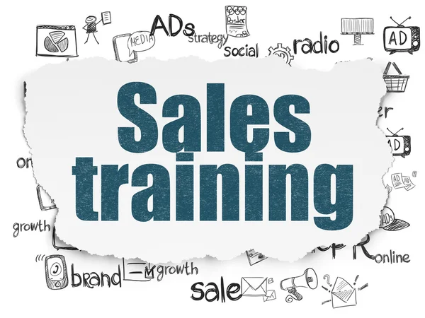 Reclame concept: Sales Training op achtergrond gescheurd papier — Stockfoto