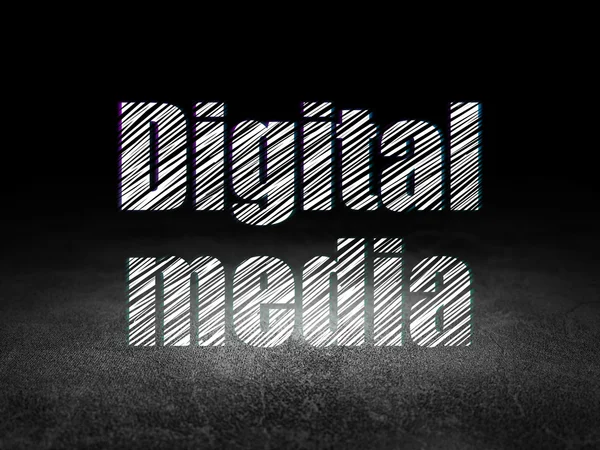 広告の概念: グランジ暗い部屋でデジタル メディア — ストック写真