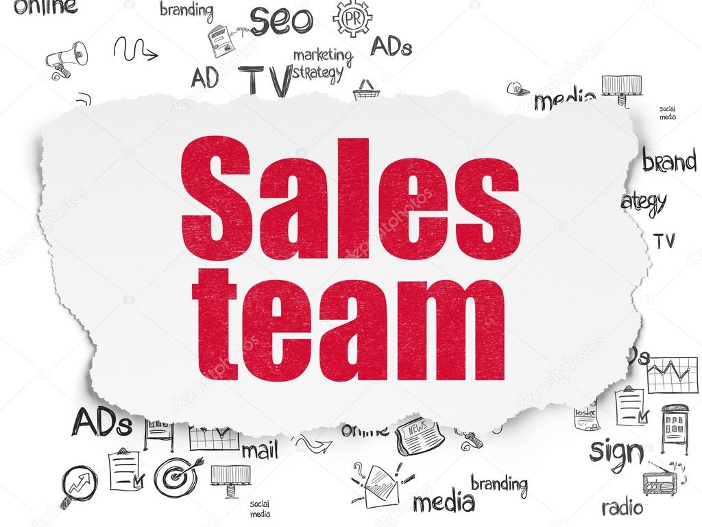 Advertising concept: Sales Team on Torn Paper background