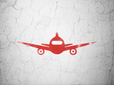 Seyahat kavramı: duvar arka plan üzerinde uçak