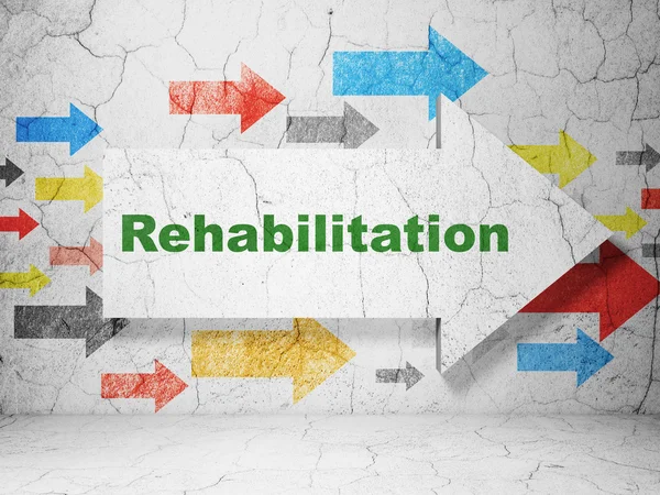Medizinkonzept: Pfeil mit Rehabilitation auf Grunge-Wand-Hintergrund — Stockfoto