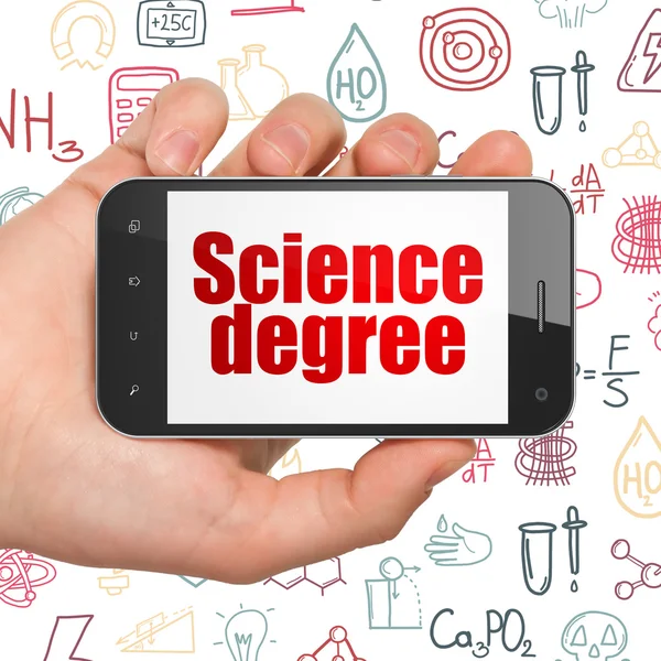 Science concept: Hand Holding Smartphone with Science Degree on display — Stock Photo, Image
