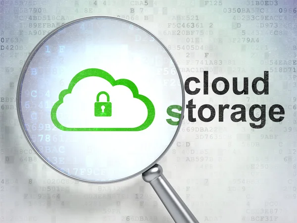 Cloud technology concept: Cloud With Padlock and Cloud Storage with optical glass — 图库照片