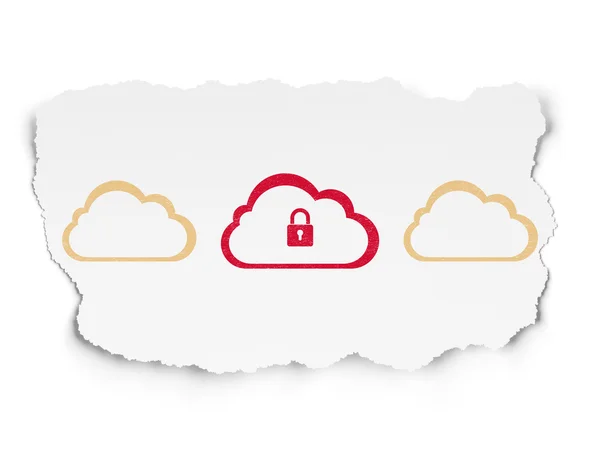 Cloud technology concept: cloud with padlock icon on Torn Paper background — Stockfoto