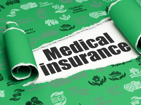 Concept d'assurance : texte noir Assurance médicale sous le morceau de papier déchiré — Photo
