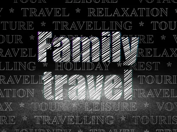 Tourism concept: Family Travel in grunge dark room — Zdjęcie stockowe