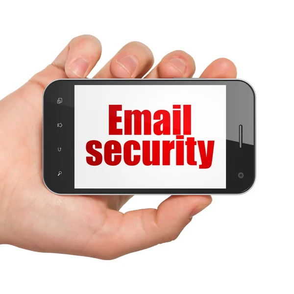 Protection concept: Hand Holding Smartphone with Email Security on display — Stock Photo, Image