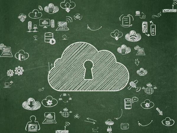 Cloud computing concept: Cloud With Keyhole on School Board background — Stock Photo, Image