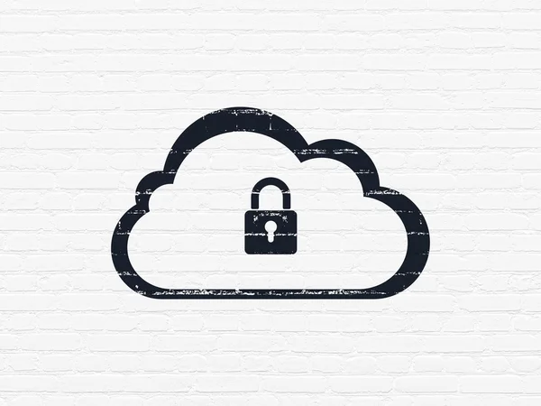 Cloud computing concept: Cloud With Padlock on wall background — Stock Photo, Image