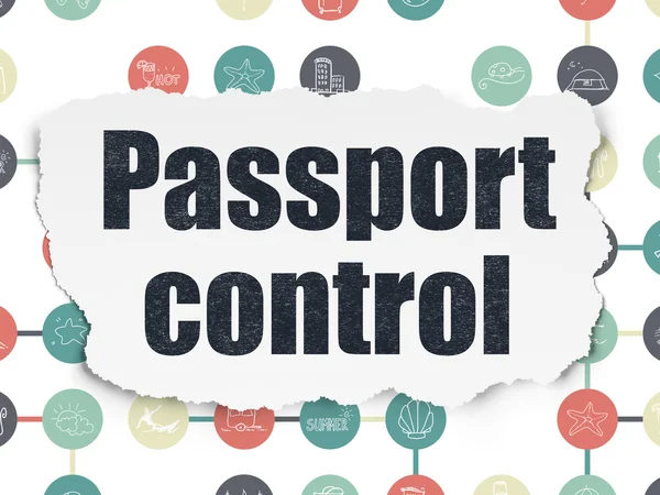 旅游概念: 护照控制撕裂纸张背景上 — 图库照片
