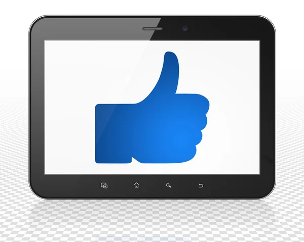 Social network concept: Tablet Pc Computer with Thumb Up on display — Stock Photo, Image