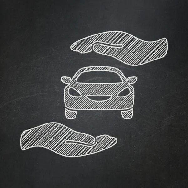 Insurance concept: Car And Palm on chalkboard background — Stock Fotó