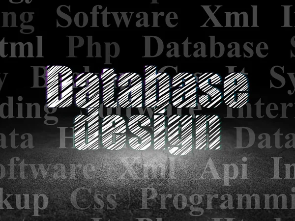 Concepto de programación: Diseño de base de datos en sala oscura grunge —  Fotos de Stock