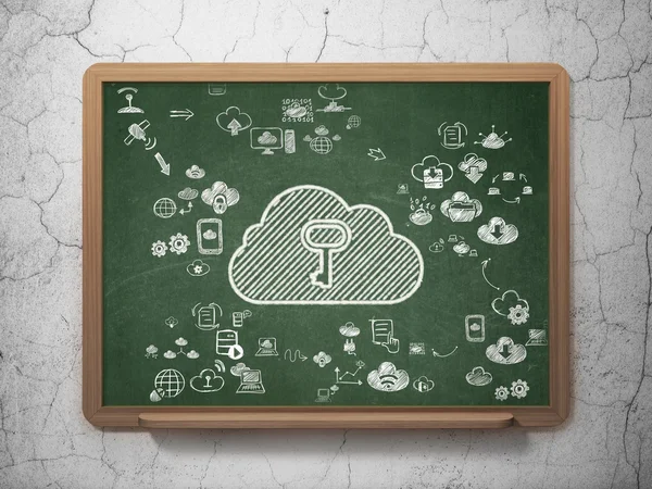 Cloud technology concept: Cloud With Key on School Board background — ストック写真
