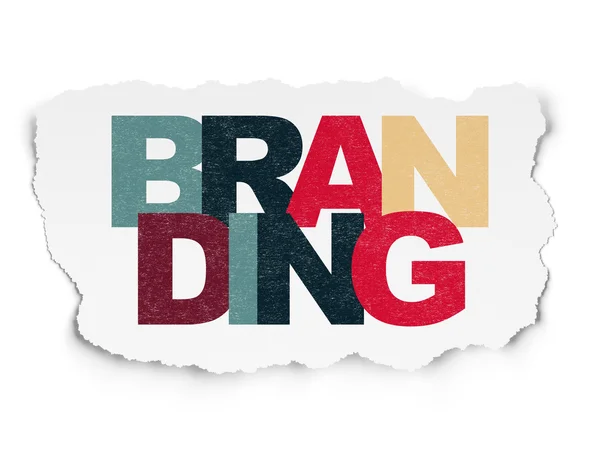 Concept marketing : Branding sur fond de papier déchiré — Photo