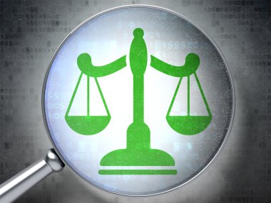 Hukuk kavramı: dijital arka plan üzerinde optik cam pullarla