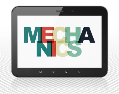 Science concept: Tablet Pc Computer with Mechanics on  display
