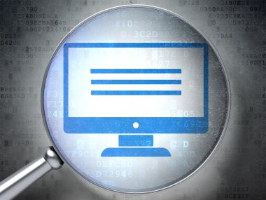 Web development concept: Monitor with optical glass on digital background