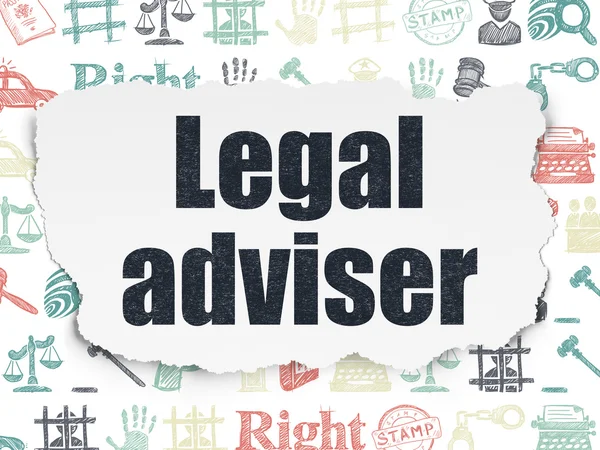 Wet concept: juridisch adviseur op gescheurd papier achtergrond — Stockfoto