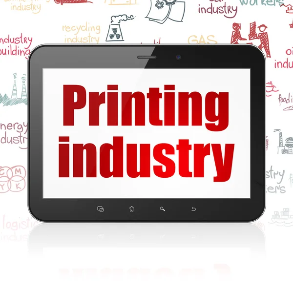 Conceito da indústria: Tablet Computer com Indústria de Impressão em exibição — Fotografia de Stock