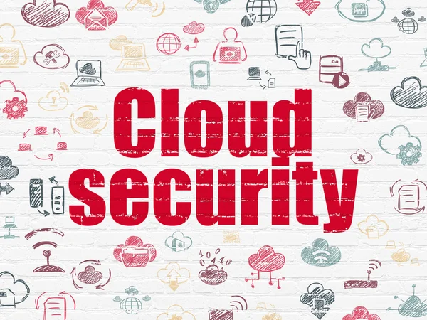 Cloud-Computing-Konzept: Cloud-Sicherheit auf Wandhintergrund — Stockfoto