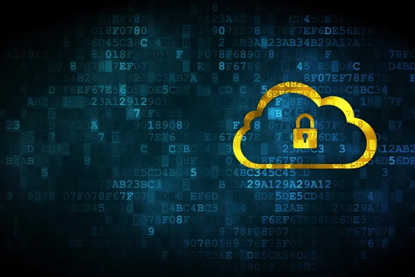Cloud nätverkskoncept: molnet med hänglås på digital bakgrund — Stockfoto