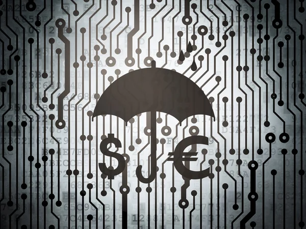 Safety concept: circuit board with Money And Umbrella — Stockfoto