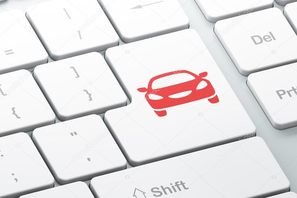 Travel concept: Car on computer keyboard background