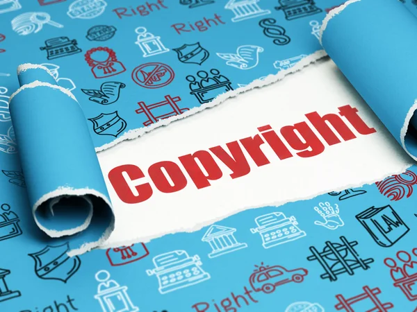 Law concept: red text Copyright under the piece of  torn paper — Stock Photo, Image