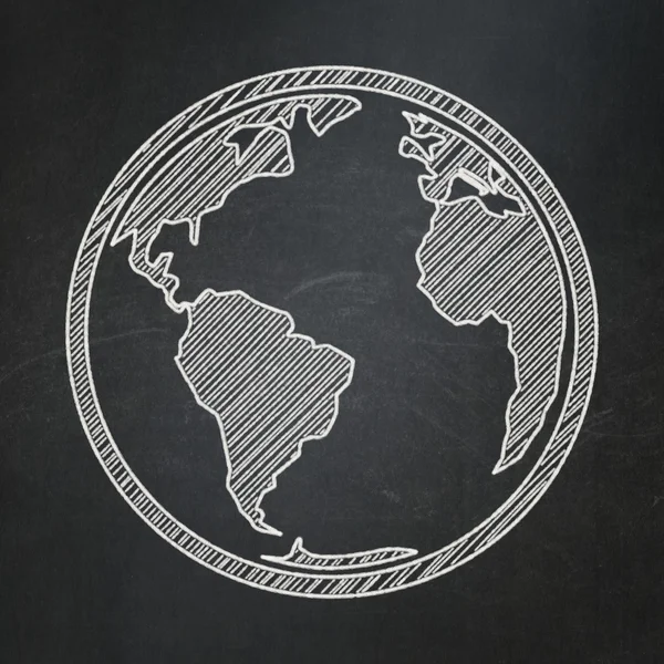 Learning concept: Globe on chalkboard background — 图库照片