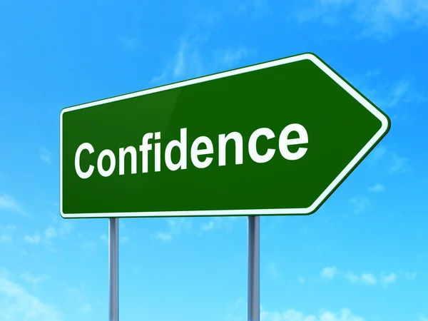 Finance concept: Confidence on road sign background — Stockfoto