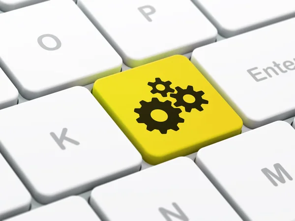 Information koncept: gears på dator tangentbord bakgrund — Stockfoto