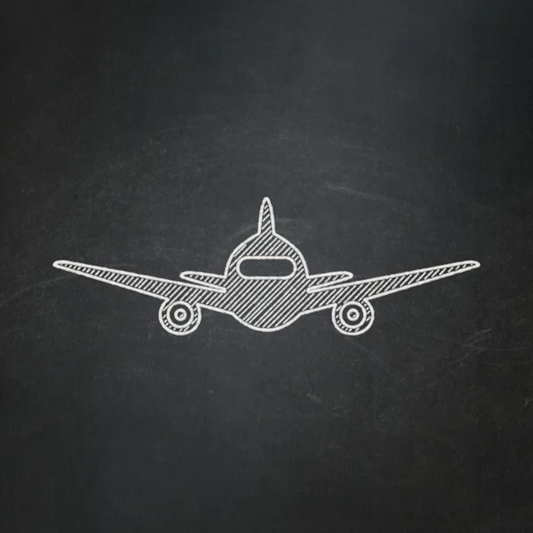Vacation concept: Aircraft on chalkboard background — Fotografia de Stock