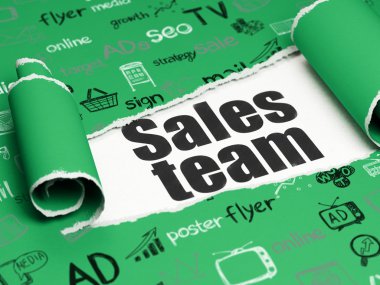 Marketing concept: black text Sales Team under the piece of  torn paper