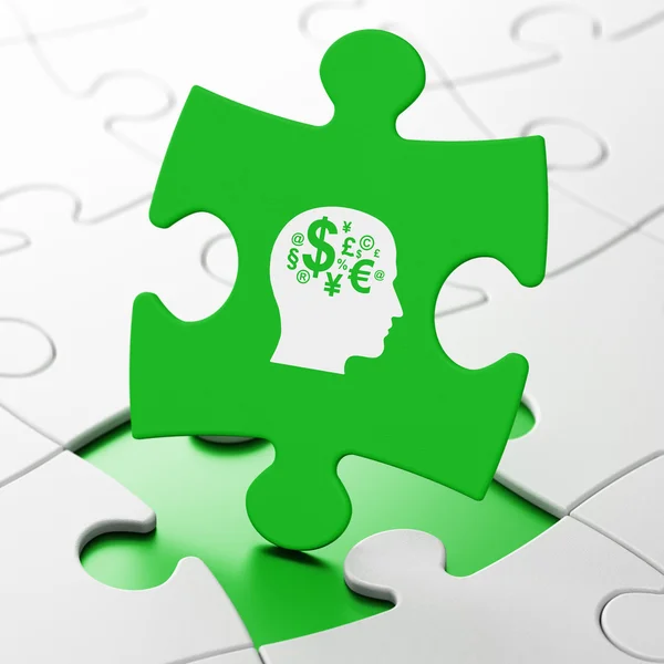 Studying concept: Head With Finance Symbol on puzzle background — Stock fotografie