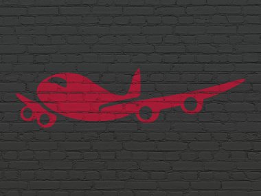 Seyahat kavramı: duvar arka plan üzerinde uçak