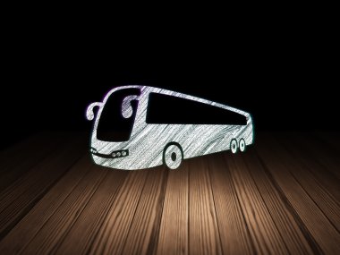 Vacation concept: Bus in grunge dark room