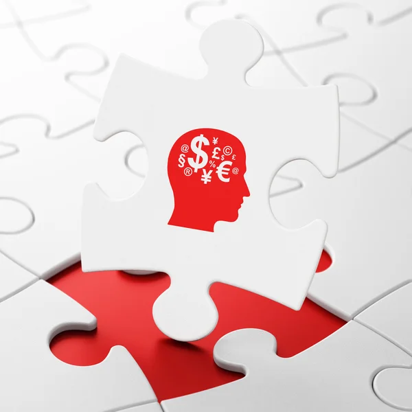 Studying concept: Head With Finance Symbol on puzzle background — Stock Photo, Image