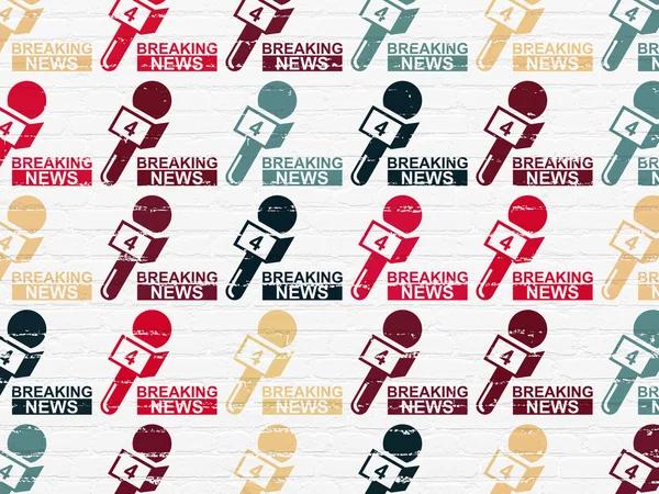 News concept: Breaking News And Microphone icons on wall background — Stok fotoğraf