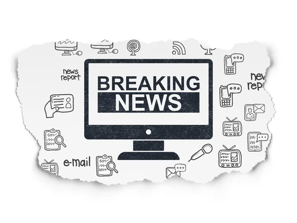 Nieuws-concept: Breaking News On Screen op gescheurd papier achtergrond — Stockfoto