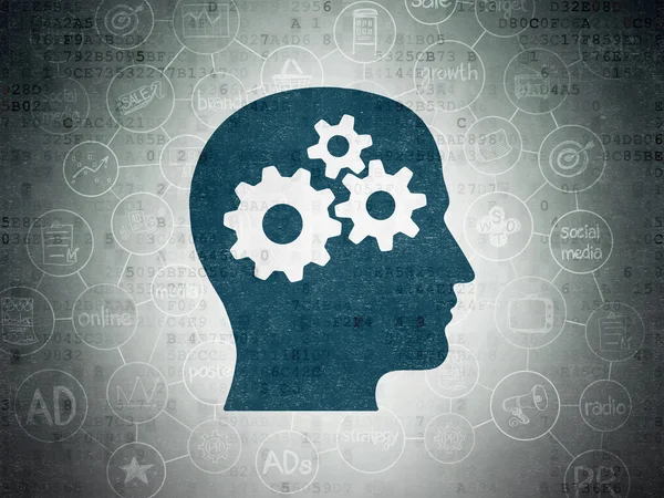 Marketing concept: Head With Gears on Digital Paper background — Stock Photo, Image