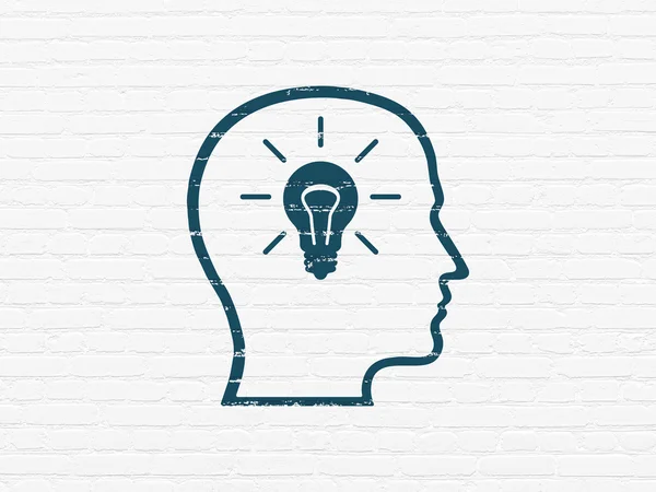 Data concept: Head With Lightbulb on wall background — Stock Photo, Image