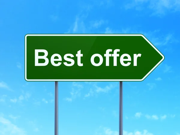 Business concept: Best Offer on road sign background — Stockfoto