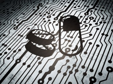 Health concept: circuit board with Pills