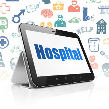 Tıp kavramı: hastane ekranda Tablet bilgisayarınızla