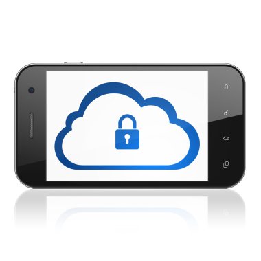 Cloud networking concept: Smartphone with Cloud With Padlock on display