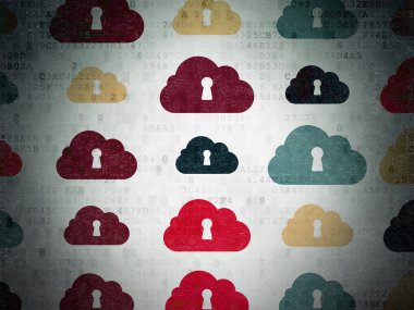 Cloud technology concept: Cloud With Keyhole icons on Digital Paper background